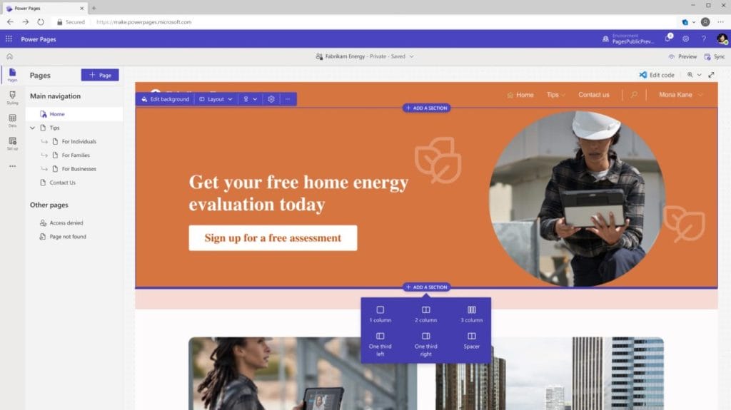 Microsoft Power Pages screen banner