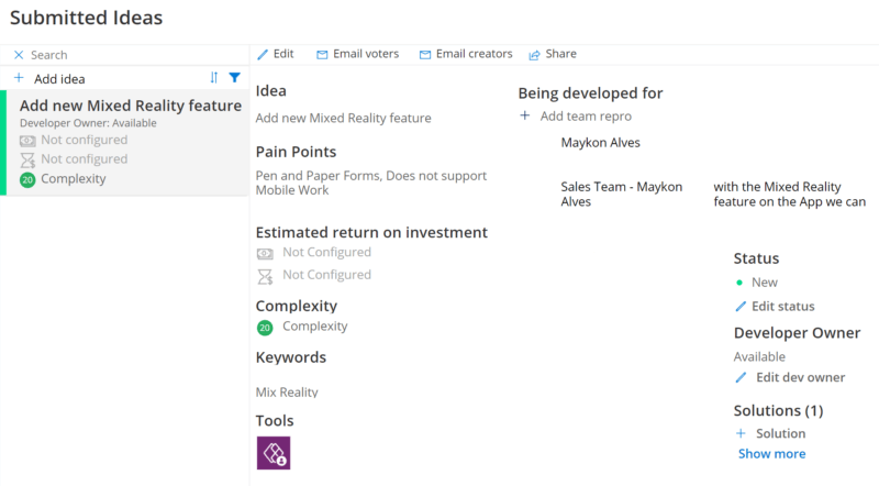 1. The user added a new idea to be evaluated.